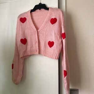 SHEIN Pink Cardigan with Red Heart Details